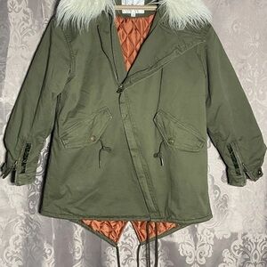 Green Parka with Faux Fur Collar